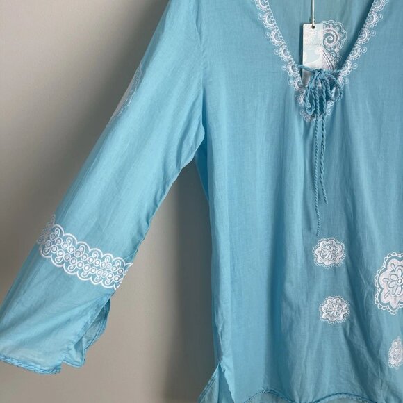 Mud Pie The Bag Lady Crystal Blue Embroidered Cover Up NWT - Picture 4 of 7